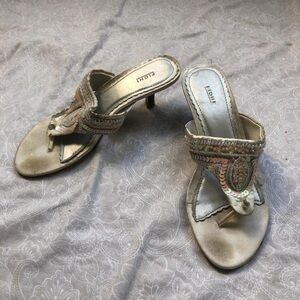 Fioni silver and pink sequin kitten heel sandal pumps